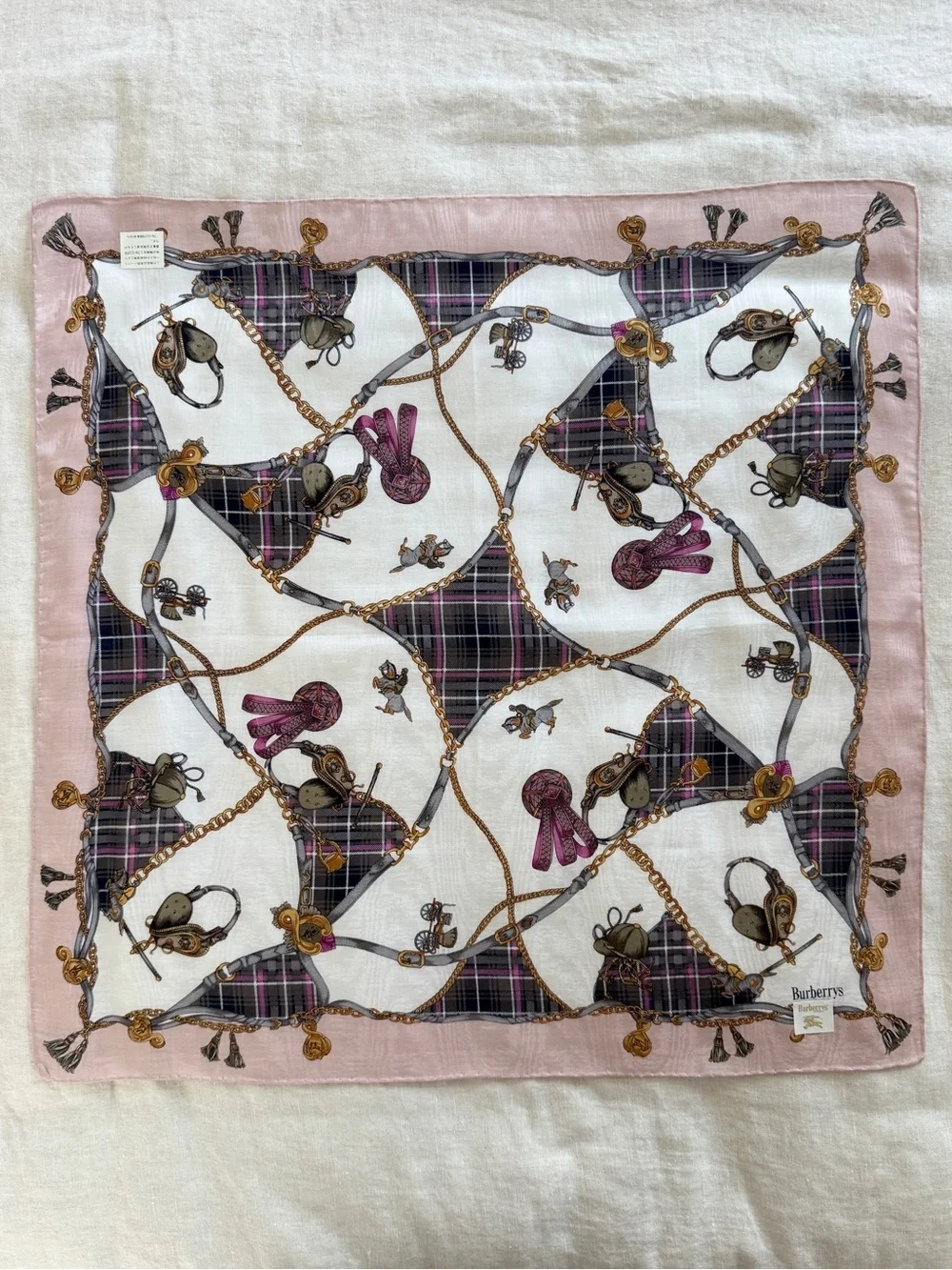 Vintage Burberrys Equestrian Horsebit Cotton Bandana Scarf Made in Japan - Picture 3 of 12